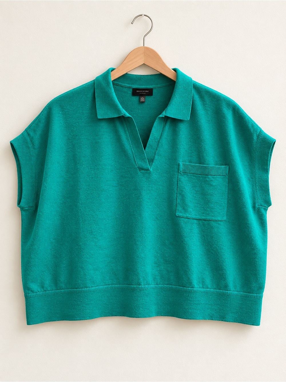 Banana Republic M/L Teal Linen Blend Boxy Oversized Short Sleeve Polo Sweater